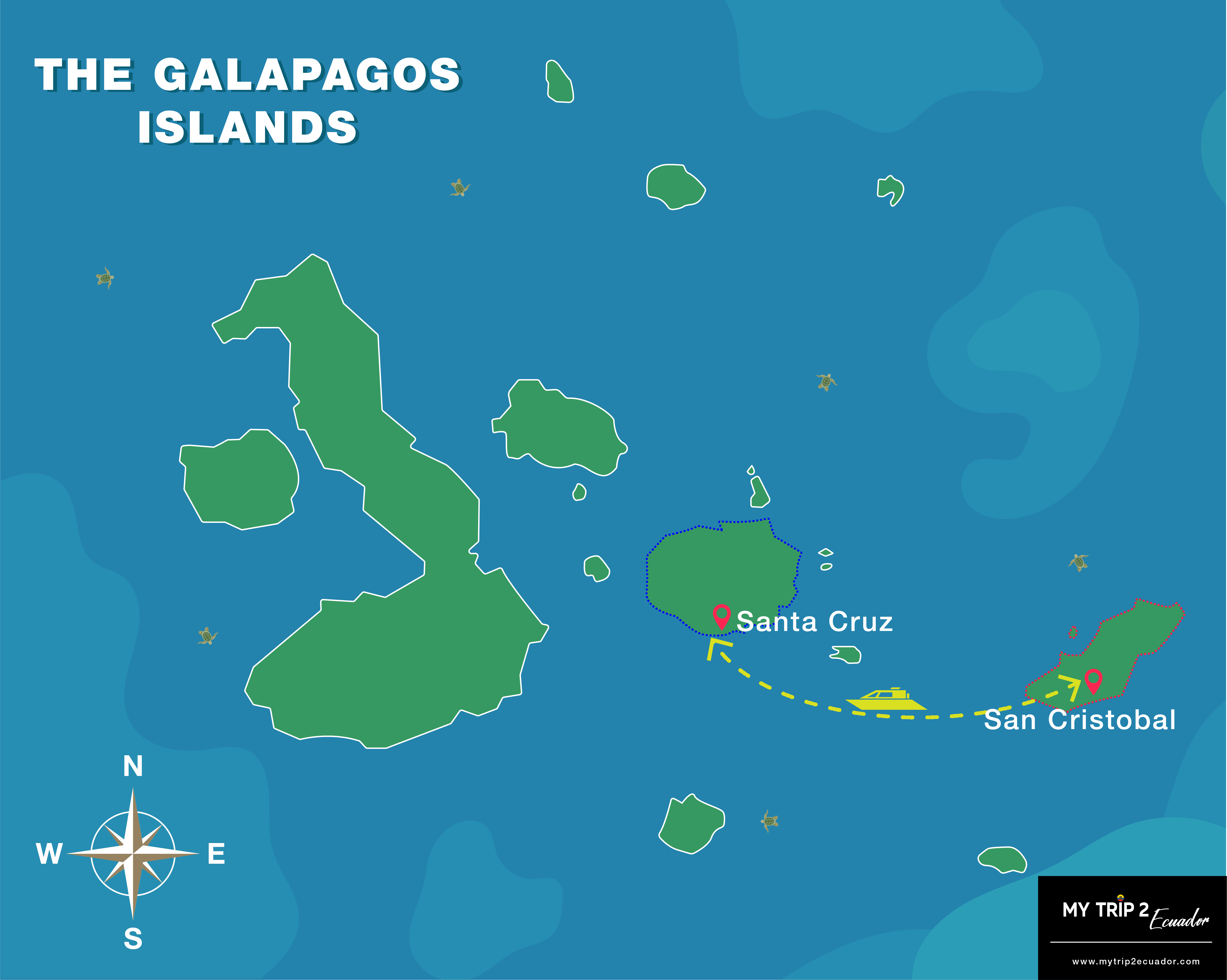 Boat between Santa Cruz and San Cristobal shown on the map
