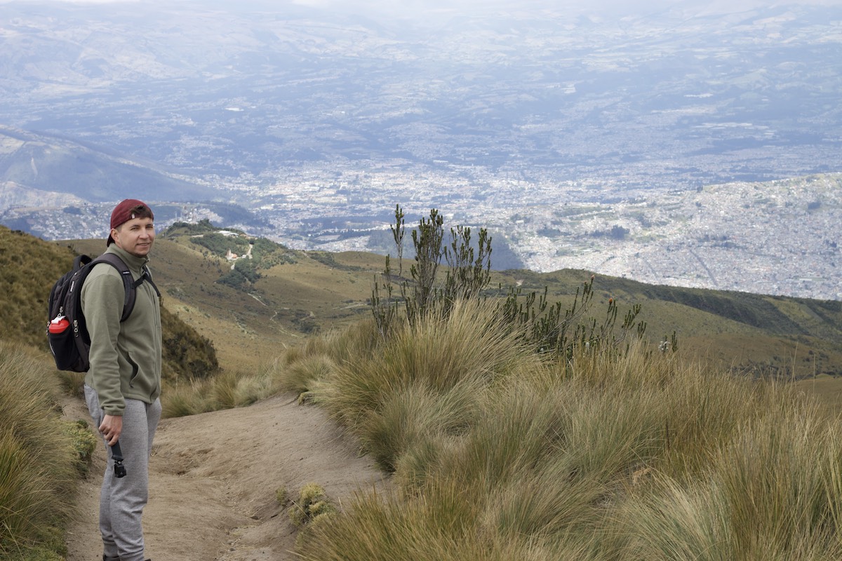 Going down from Pichincha stratovolcano after using Telefériqo Cable Car in Quito
