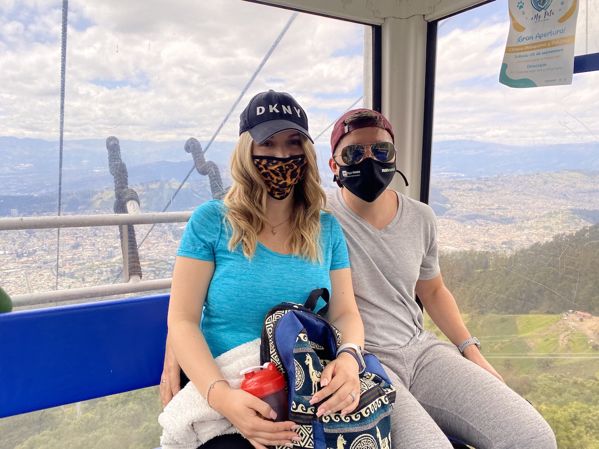 Using gondola to get on the top of TelefériQo Quito